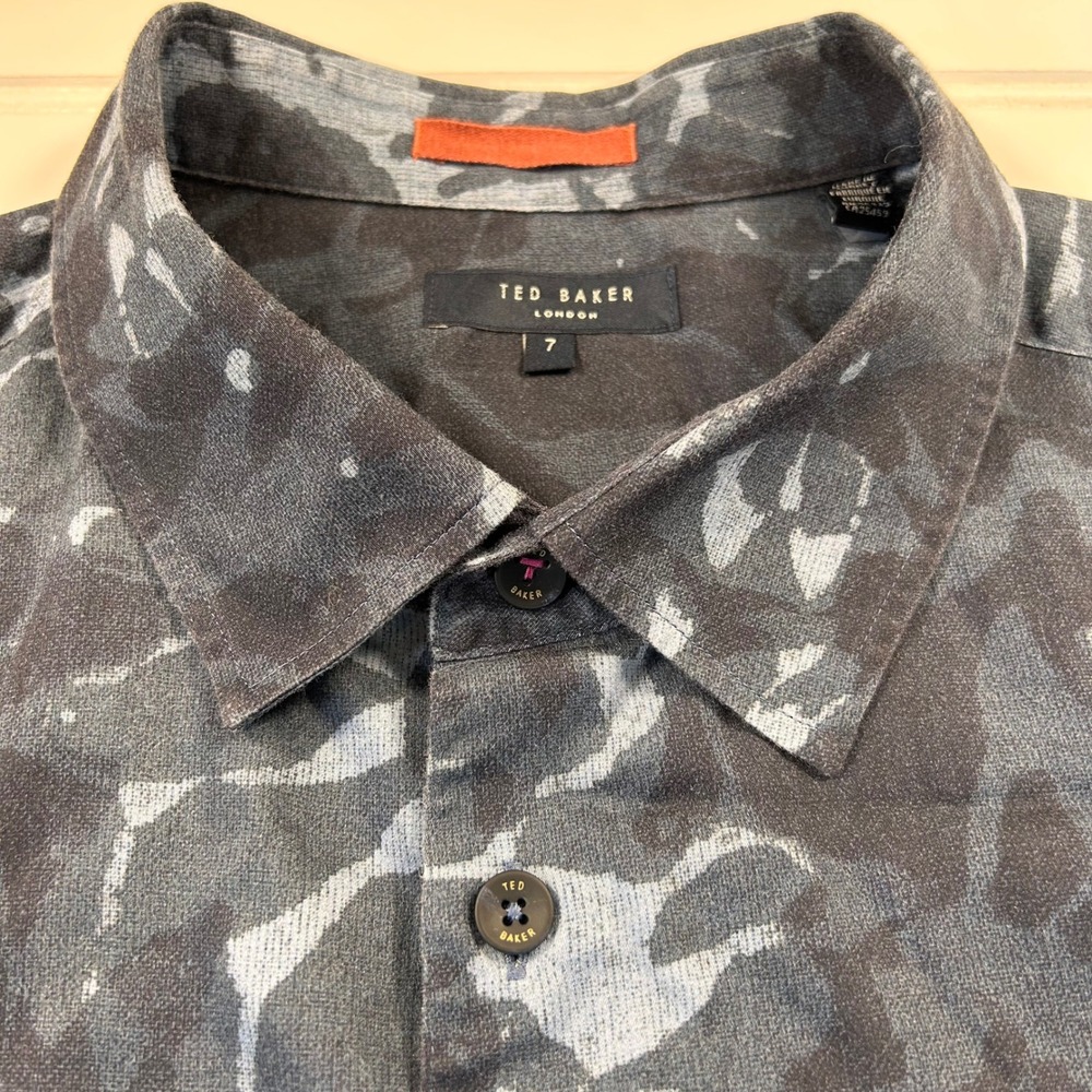 Ted Baker London Ufroze Short Slv Button Shirt Mens 3XL US/ 7UK Blue Floral Camo